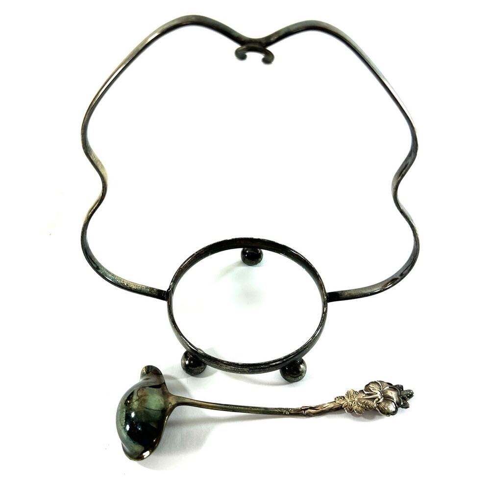 Vintage Reed & Barton Silverplate Sugar Bowl Condiment Set Glass Bowl w/ Ladle - Picture 9 of 9